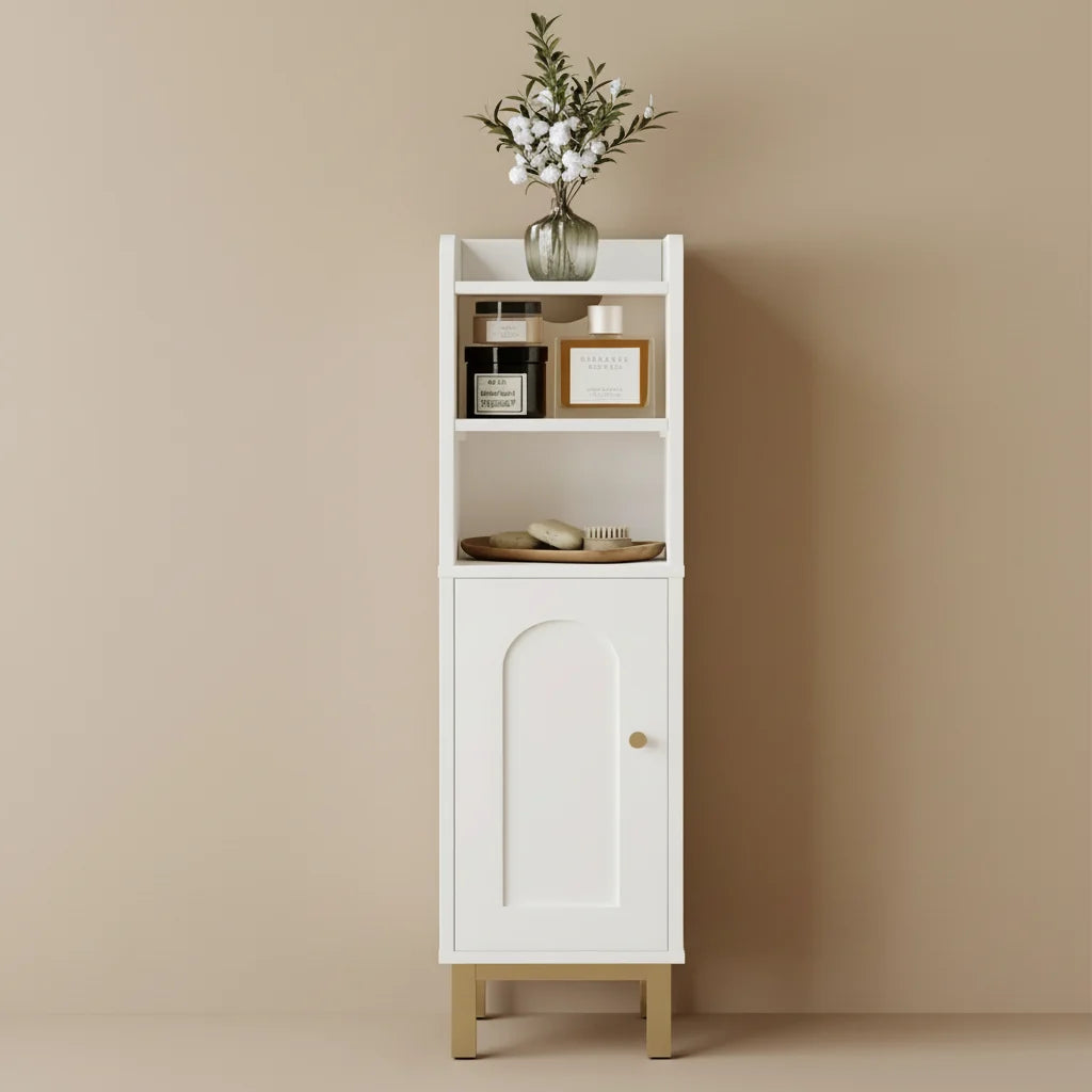 Bathroom Storage Cabinet Small Corner Floor Cabinet with Door and Shelves - 7.87D x 7.87W x 32.65H