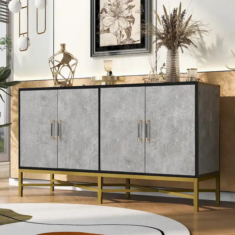 Distinctive Features of Four-Door Sideboard with Metal and Cross-Leg Design,Suitable for Living Rooms,Entrance and Study