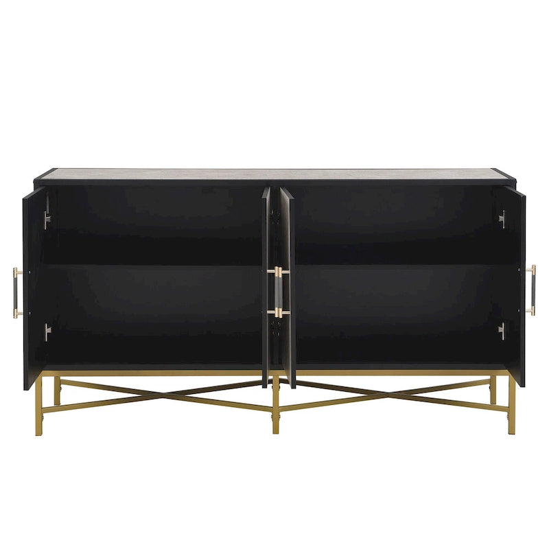 Distinctive Features of Four-Door Sideboard with Metal and Cross-Leg Design,Suitable for Living Rooms,Entrance and Study