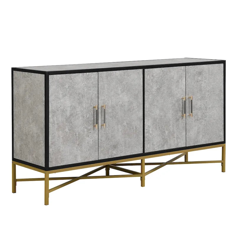 Distinctive Features of Four-Door Sideboard with Metal and Cross-Leg Design,Suitable for Living Rooms,Entrance and Study