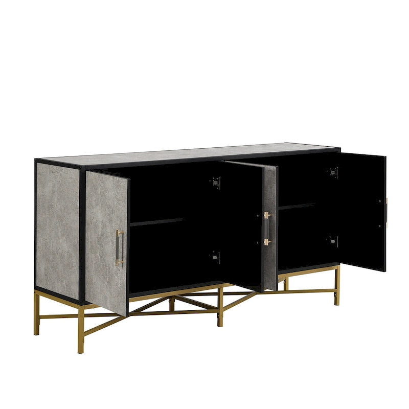 Distinctive Features of Four-Door Sideboard with Metal and Cross-Leg Design,Suitable for Living Rooms,Entrance and Study