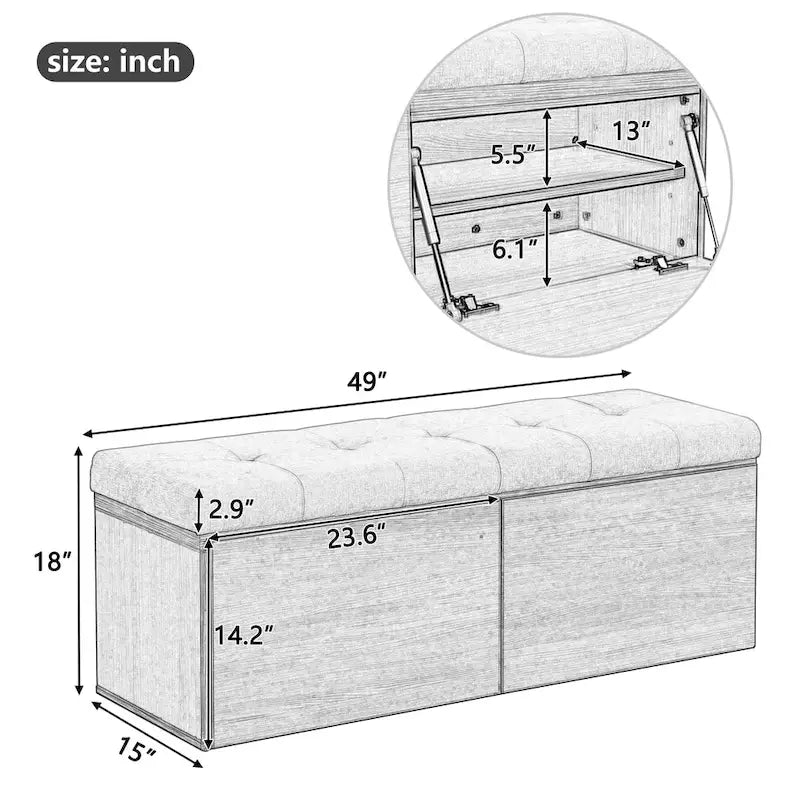 49 Shoe Storage Bench Entryway Shoe Cabinet with Cushion and Double Doors