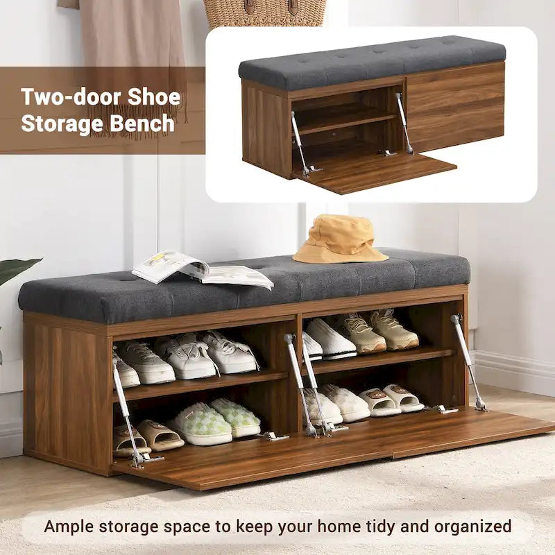 49 Shoe Storage Bench Entryway Shoe Cabinet with Cushion and Double Doors