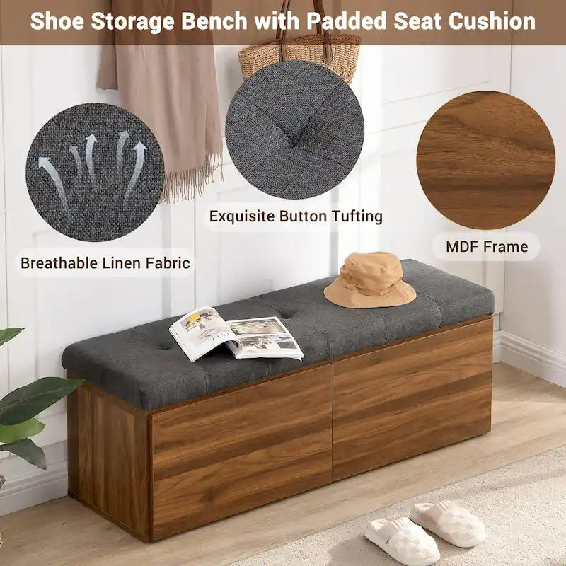 49 Shoe Storage Bench Entryway Shoe Cabinet with Cushion and Double Doors