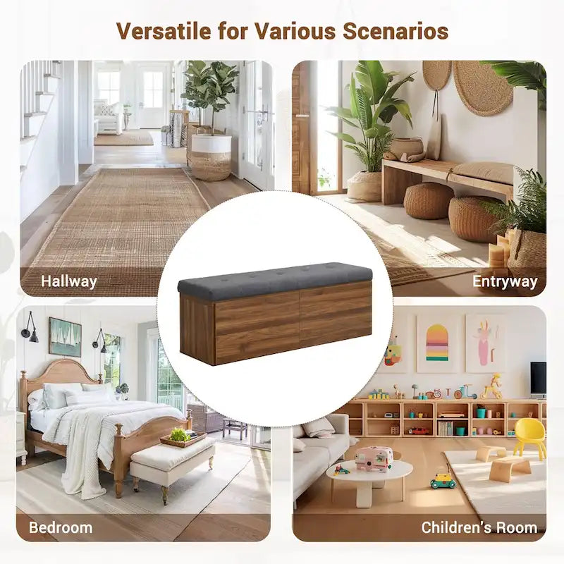 49 Shoe Storage Bench Entryway Shoe Cabinet with Cushion and Double Doors