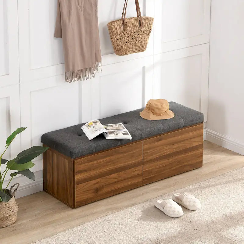 49 Shoe Storage Bench Entryway Shoe Cabinet with Cushion and Double Doors