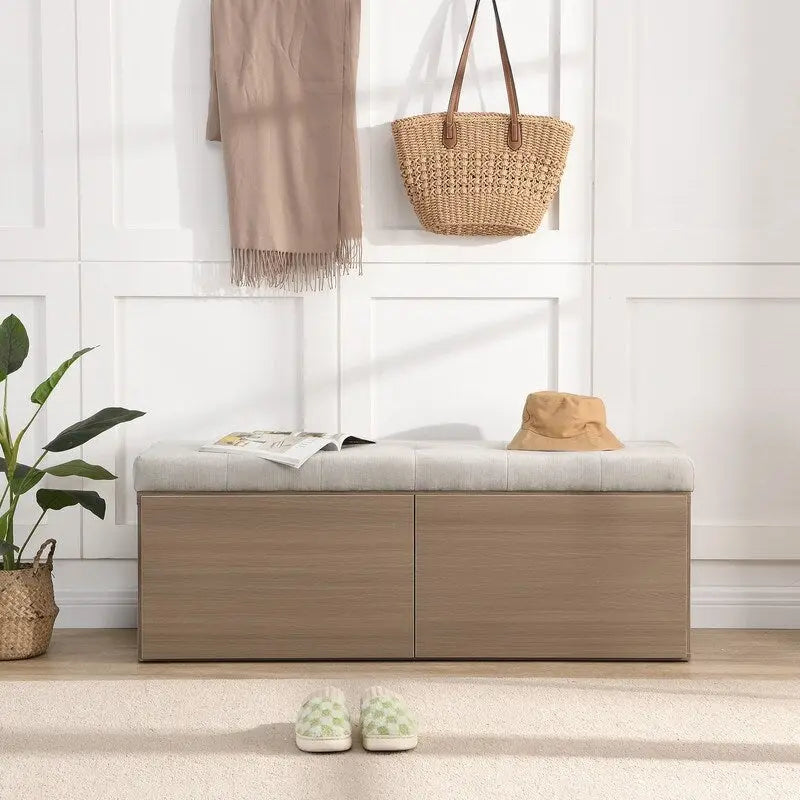 49 Shoe Storage Bench Entryway Shoe Cabinet with Cushion and Double Doors
