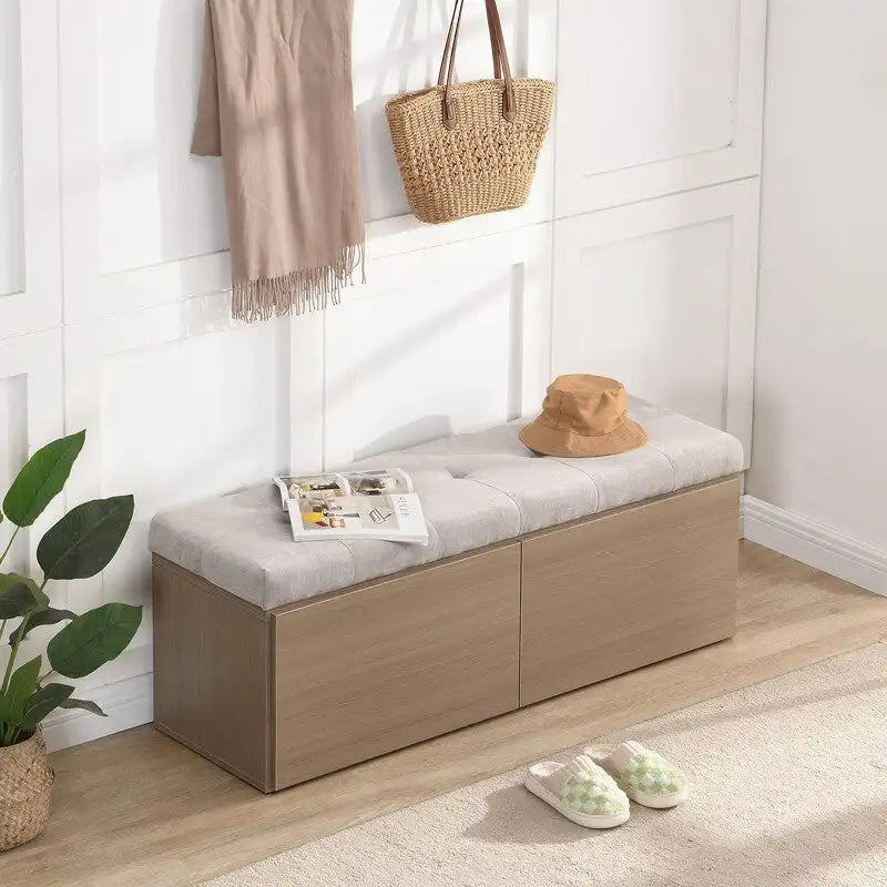 49 Shoe Storage Bench Entryway Shoe Cabinet with Cushion and Double Doors