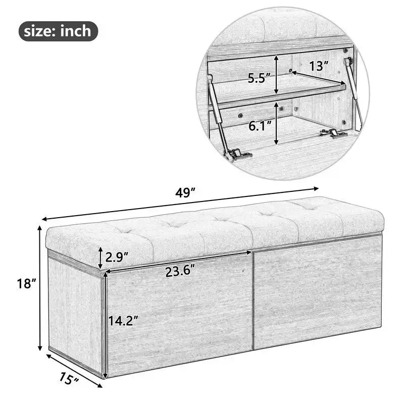 49 Shoe Storage Bench Entryway Shoe Cabinet with Cushion and Double Doors