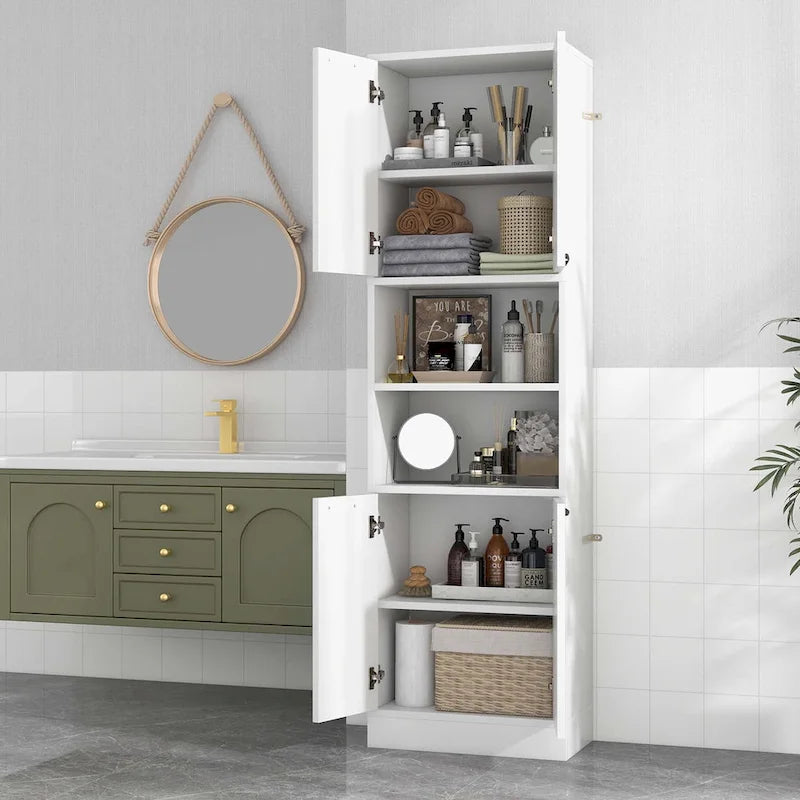 75 Tall Bathroom Storage Cabinet with 4 Doors & 2 Open - See Details