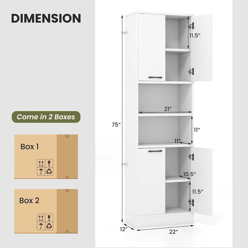 75 Tall Bathroom Storage Cabinet with 4 Doors & 2 Open - See Details