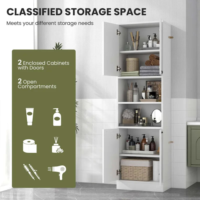 75 Tall Bathroom Storage Cabinet with 4 Doors & 2 Open - See Details