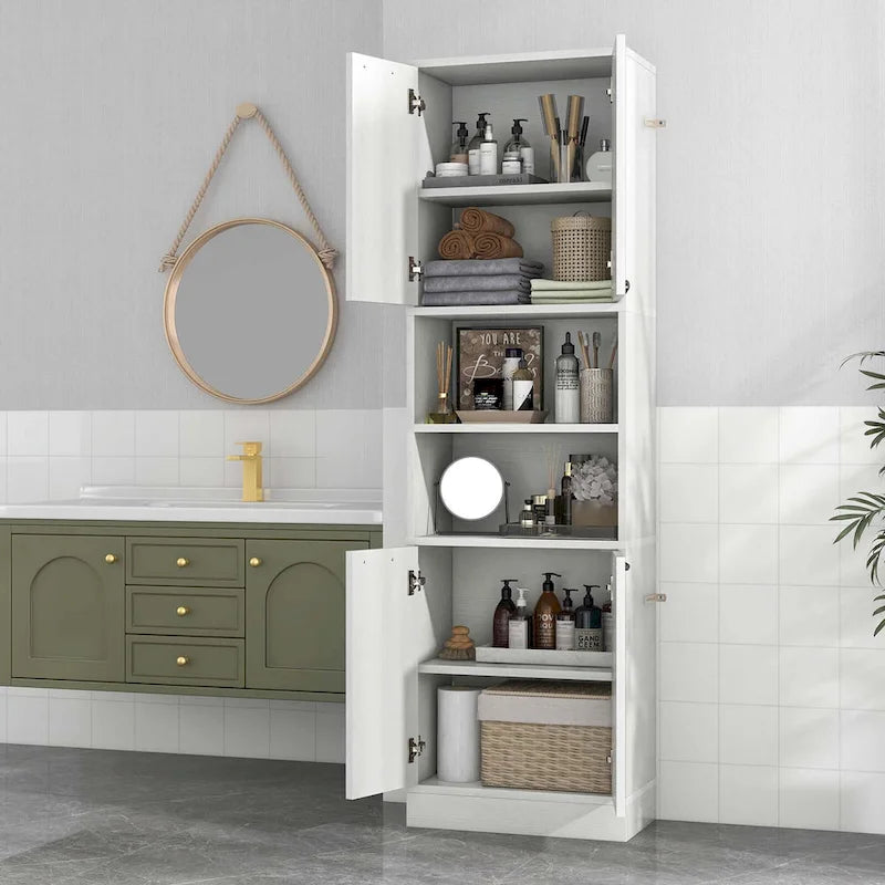 75 Tall Bathroom Storage Cabinet with 4 Doors & 2 Open - See Details