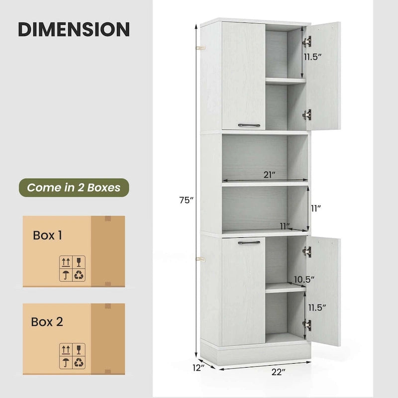75 Tall Bathroom Storage Cabinet with 4 Doors & 2 Open - See Details