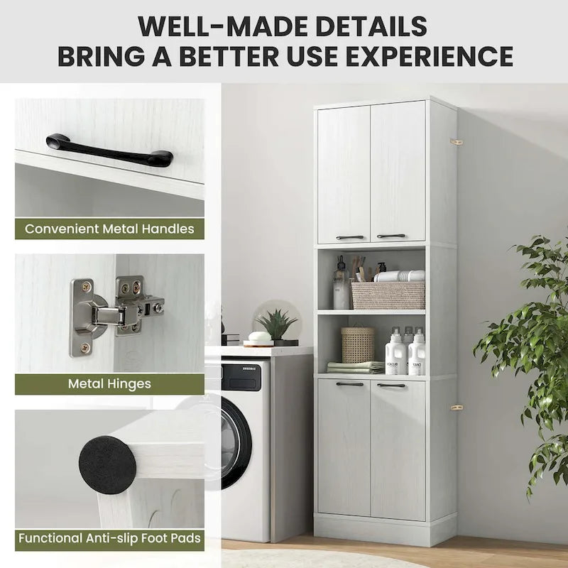 75 Tall Bathroom Storage Cabinet with 4 Doors & 2 Open - See Details