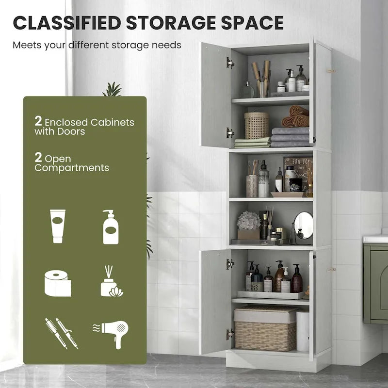 75 Tall Bathroom Storage Cabinet with 4 Doors & 2 Open - See Details