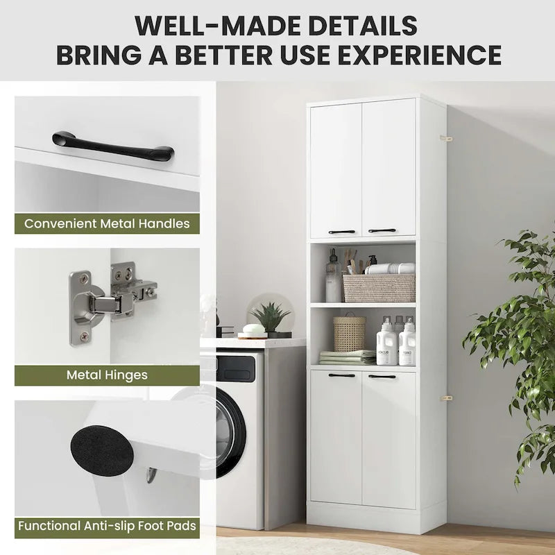 75 Tall Bathroom Storage Cabinet with 4 Doors & 2 Open - See Details