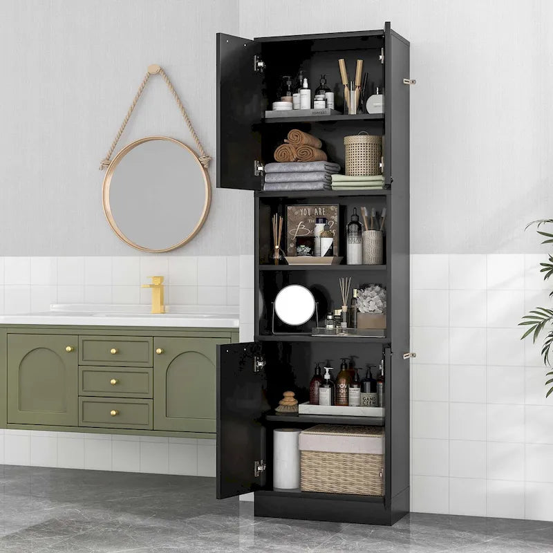 75 Tall Bathroom Storage Cabinet with 4 Doors & 2 Open - See Details