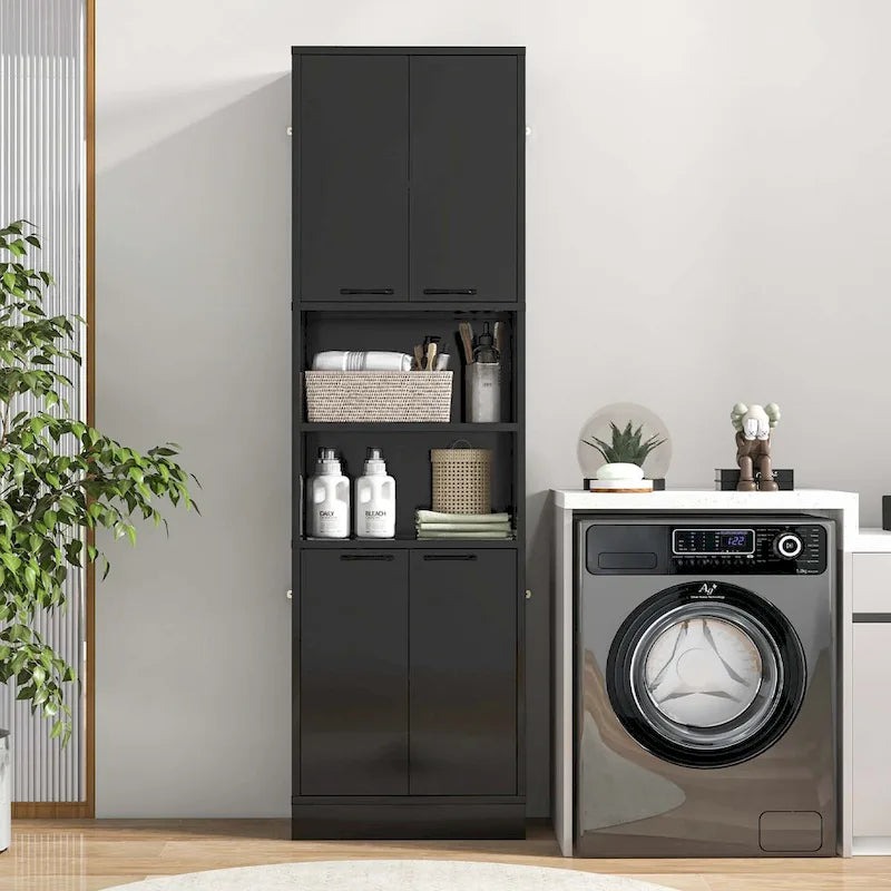 75 Tall Bathroom Storage Cabinet with 4 Doors & 2 Open - See Details