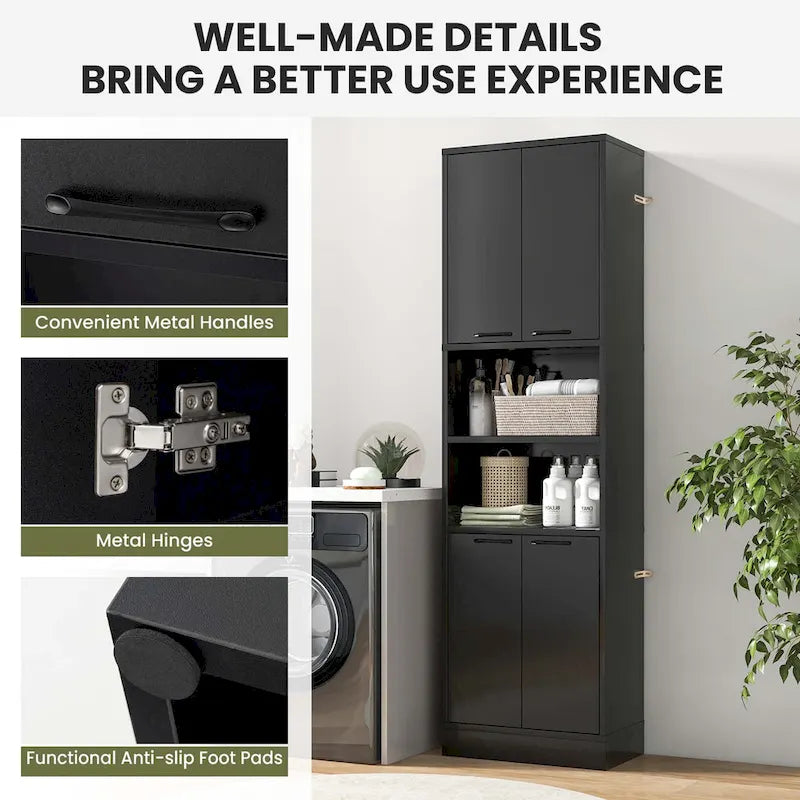 75 Tall Bathroom Storage Cabinet with 4 Doors & 2 Open - See Details