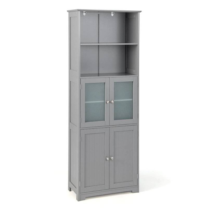 Bathroom Tall Storage Cabinet Linen Tower w/ Glass Door