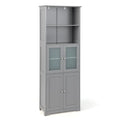 Bathroom Tall Storage Cabinet Linen Tower w/ Glass Door