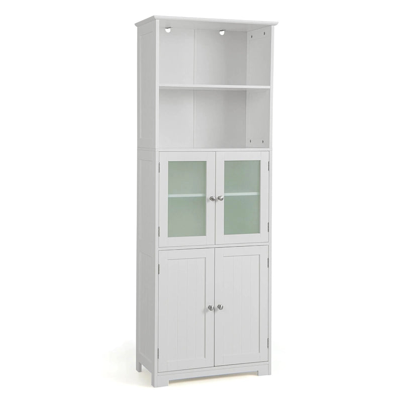 Bathroom Tall Storage Cabinet Linen Tower w/ Glass Door