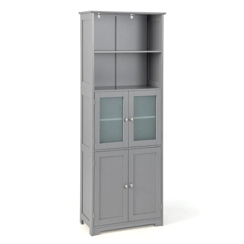 Bathroom Tall Storage Cabinet Linen Tower w/ Glass Door