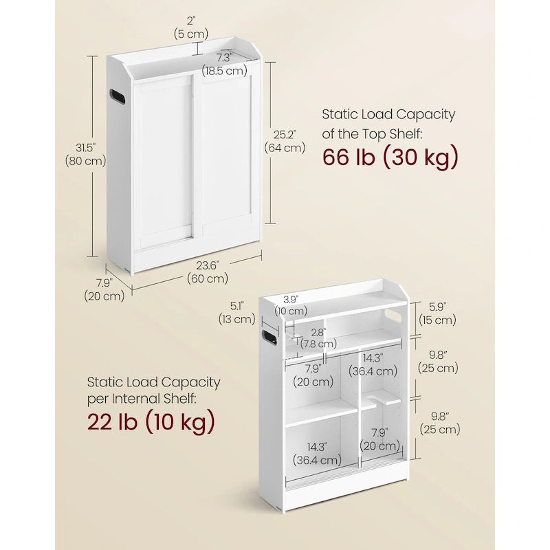 Bathroom Cabinet with Smooth Sliding Doors and Adjustable Shelves Perfect for Bathroom Assesories - 23.6L x 7.9W x 31.5H