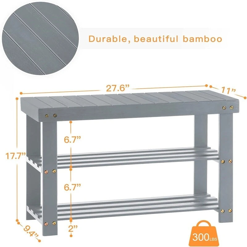 3-Tier Shoe Rack Bench - 11D x 27.6W x 17.7H