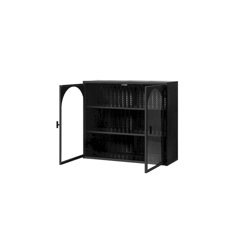 27.56Glass Doors Modern Two-door Wall Cabinet with Featuring Three-tier Storage - N/A