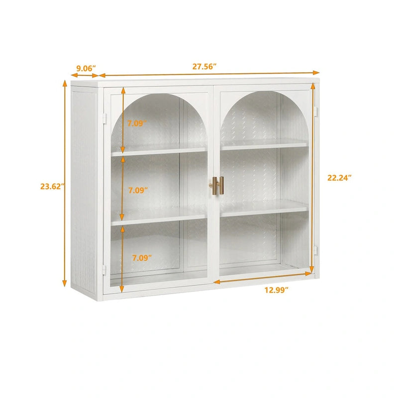 27.56Glass Doors Modern Two-door Wall Cabinet with Featuring Three-tier Storage - N/A