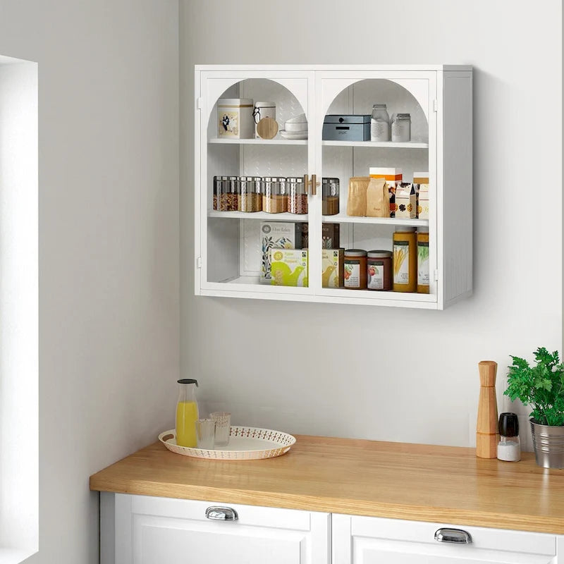27.56Glass Doors Modern Two-door Wall Cabinet with Featuring Three-tier Storage - N/A