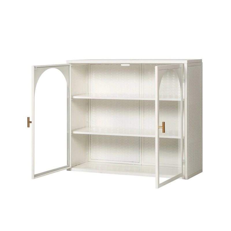 27.56Glass Doors Modern Two-door Wall Cabinet with Featuring Three-tier Storage - N/A