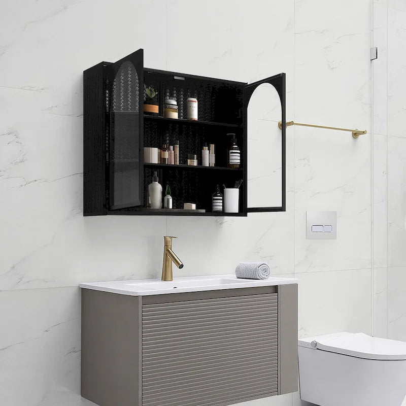 27.56Glass Doors Modern Two-door Wall Cabinet with Featuring Three-tier Storage - N/A