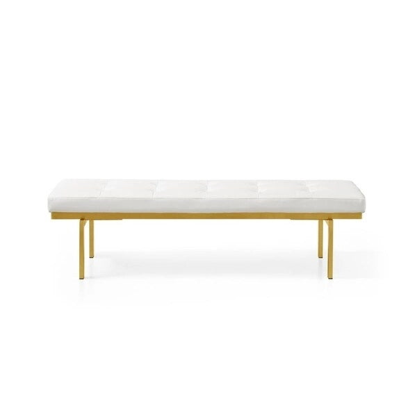 Goldtone Faux Leather/Metal Upholstered Bench
