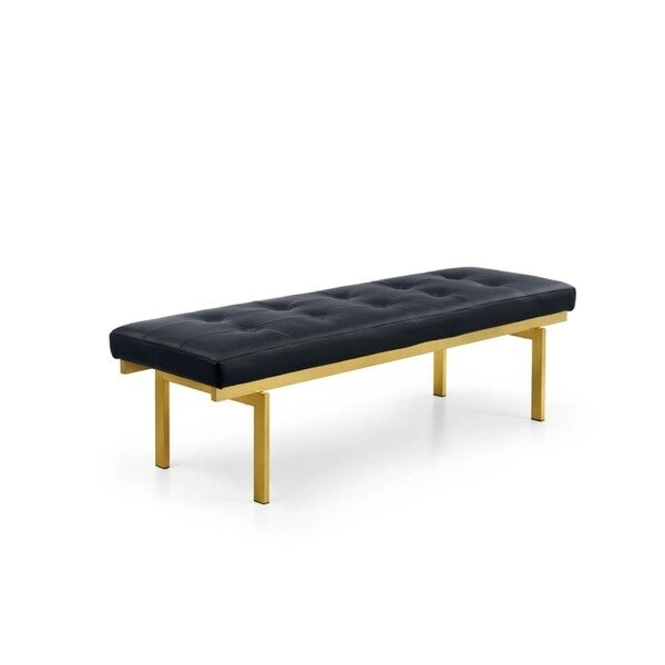 Goldtone Faux Leather/Metal Upholstered Bench