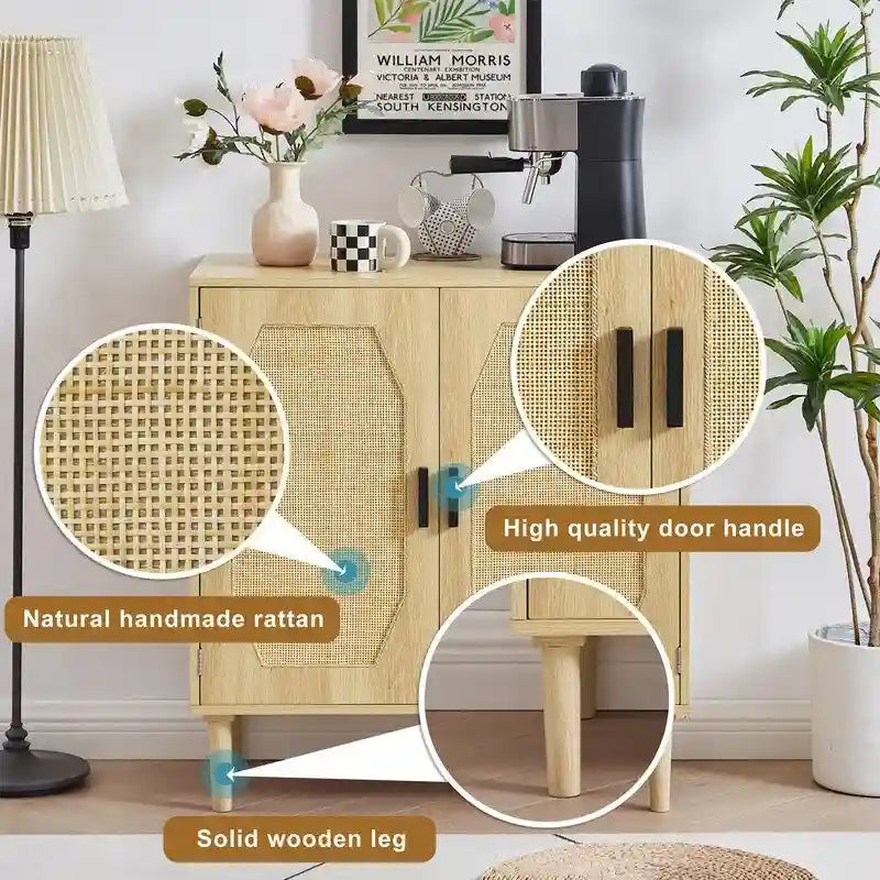 Kitchen Sideboard Storage Cabinet with Rattan Decorative Doors