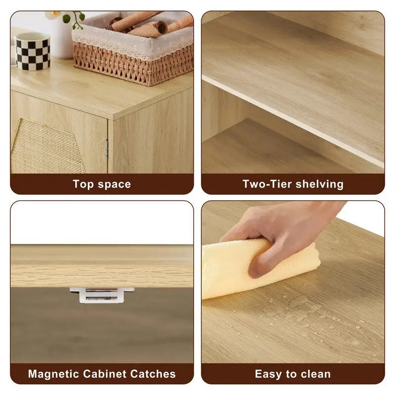 Kitchen Sideboard Storage Cabinet with Rattan Decorative Doors
