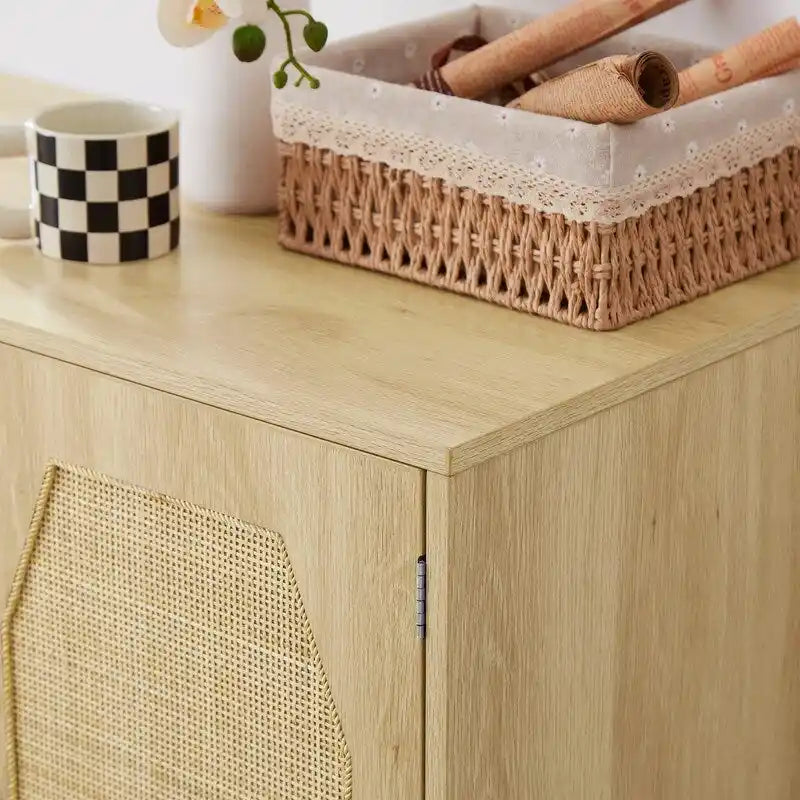 Kitchen Sideboard Storage Cabinet with Rattan Decorative Doors