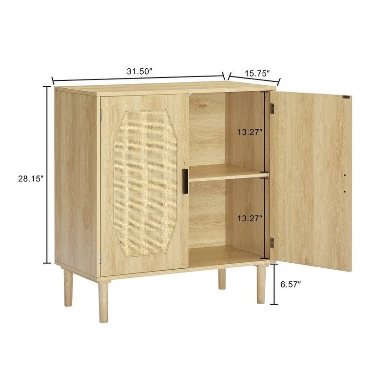Kitchen Sideboard Storage Cabinet with Rattan Decorative Doors