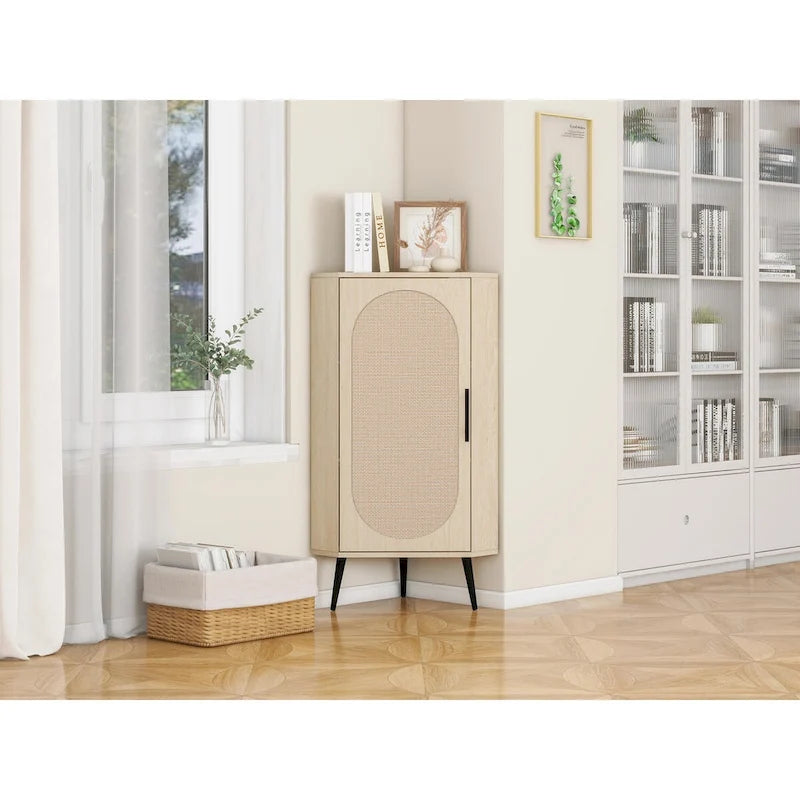 Corner cabinet ,Rattan door,Freestanding Corner Tables For Small Spaces,Corner Shelf Stand For Living Room,Kitchen,Bathroom