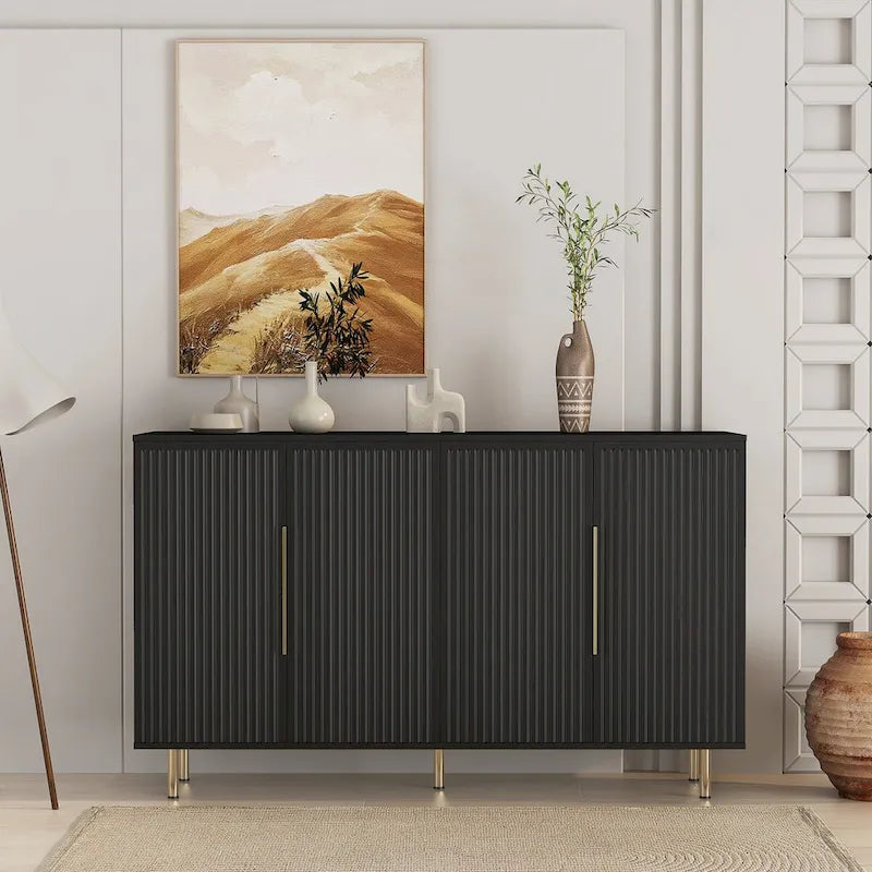 White Modern Buffet Cabinet with Storage, Fluted Sideboard Large Buffet with Adjustable Shelves,Accent Cabinet Console Table