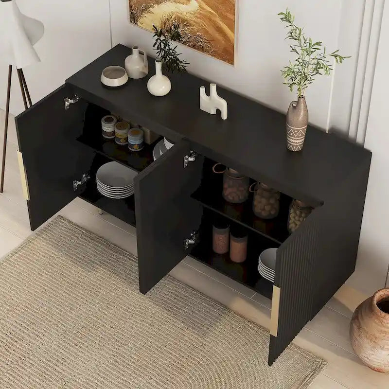 White Modern Buffet Cabinet with Storage, Fluted Sideboard Large Buffet with Adjustable Shelves,Accent Cabinet Console Table