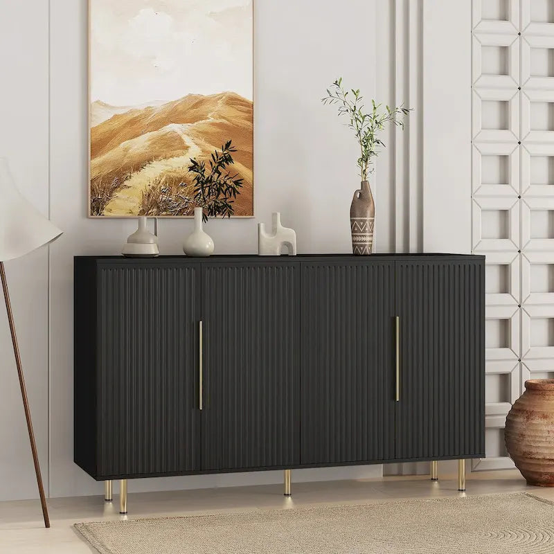 White Modern Buffet Cabinet with Storage, Fluted Sideboard Large Buffet with Adjustable Shelves,Accent Cabinet Console Table