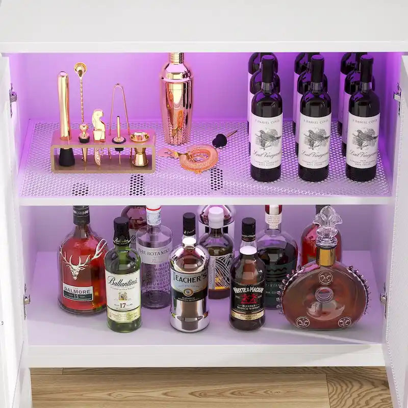 45 W Accent Cabinet with Drawers and Charge Station, Storage Sideboard with LED Light