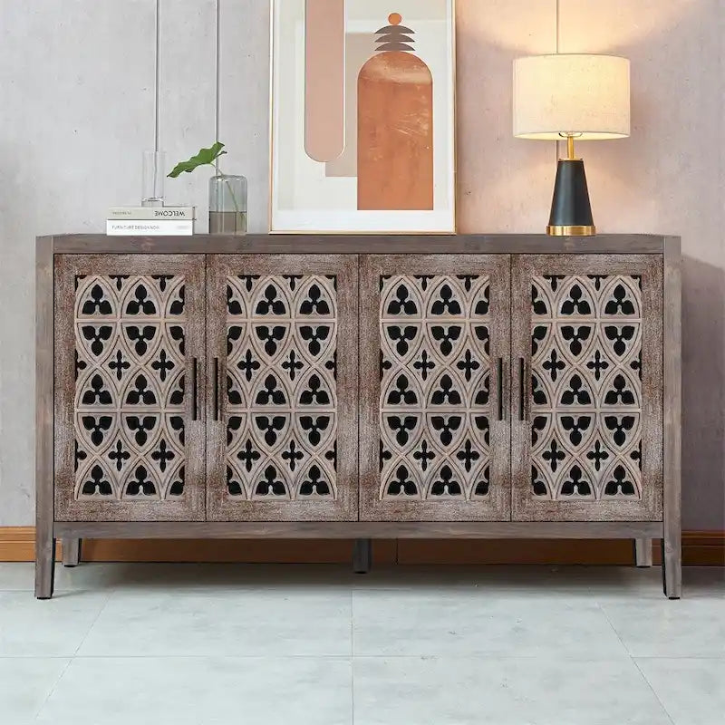 American Country Style Hollow Four Door Antique Cabinet