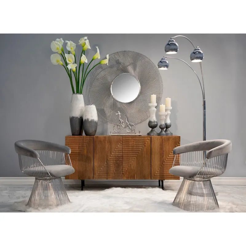 Elegant Wood 4-Door Fluteboard Cabinet in Rich Brown, Durable Metal and Wood Materials - 63.0 x 17.7 x 29.5