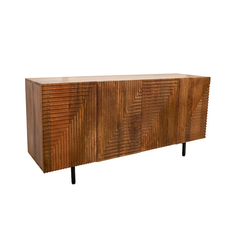 Elegant Wood 4-Door Fluteboard Cabinet in Rich Brown, Durable Metal and Wood Materials - 63.0 x 17.7 x 29.5