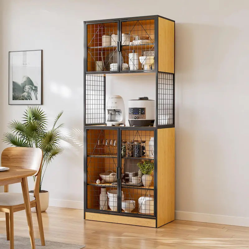 72 Kitchen Pantry Cabinet with Door and Shelves, Tall Kitchen Hutch Cabinet with Microwave Stand